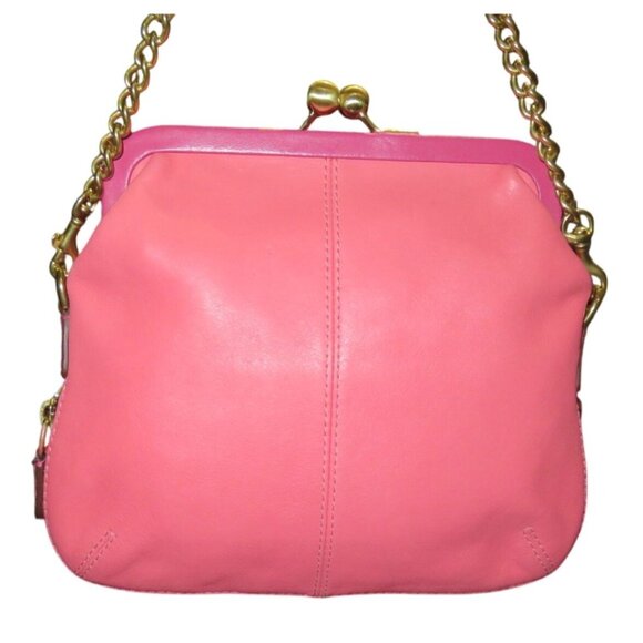 Coach 2008 Bonnie Brass Kisslock Purse Pink Full Grain Leather & Chain strap cro - Picture 2 of 11